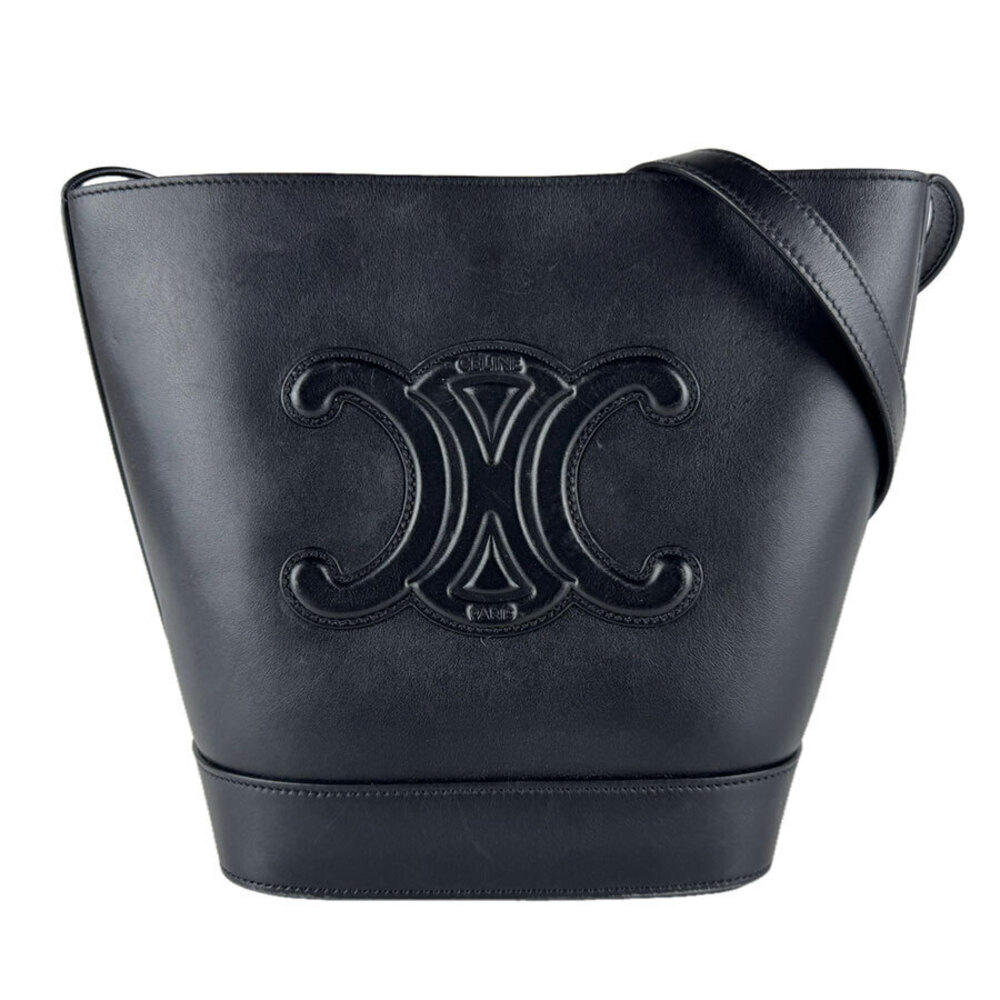Celine Shoulder Bag Basket Cuir Triomphe Leather Black Gold